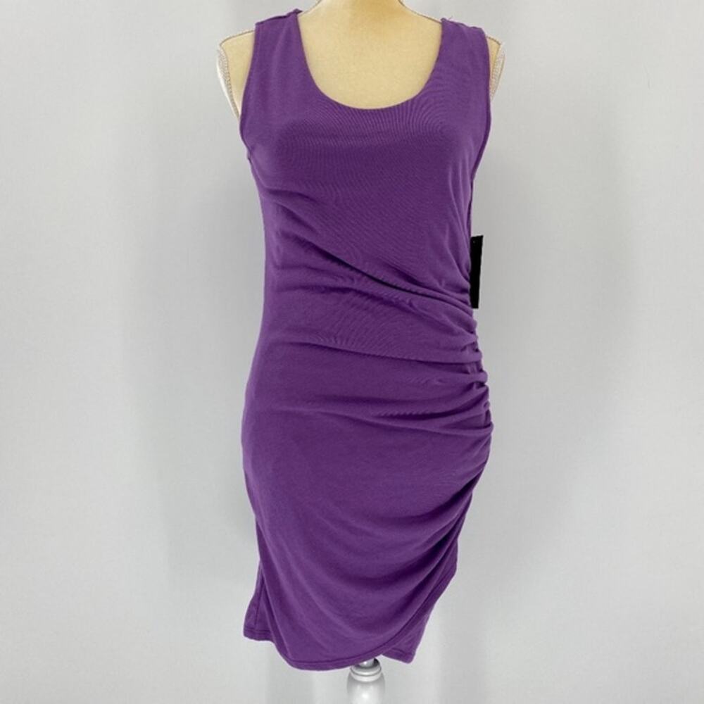 New FREE PRESS Dress Purple Womens Size S Faux Wrap Ruched Mini Bodycon